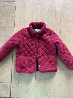 Girls' Quilted Wine-Red Puffer Jacket with Patch Pockets (fits size 4-6)